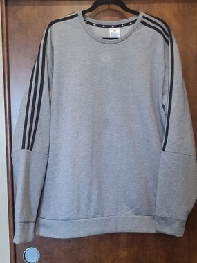 Adidas Gray Crewneck Sweatshirt with Black Shoulder Stripes